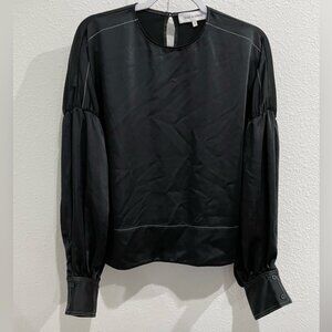 Solid & Striped Silk Feminine Puff Sleeve Blouse Contemporary Black Oversized